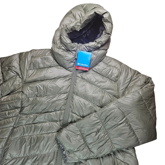 Columbia Autumn Park Down Mid Jacket Womens 2X Hooded Heat Puffer Coat Green NEW - Picture 1 of 12
